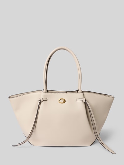 Produktfoto, Tote Bag in Leder-Optik Modell 'ALLEGRA ' von GUESS in Beige mit geteiltem Hauptfach, Magnetverschluss, goldfarbenem Logo-Detail, schmalen Schulterriemen und strukturierter Oberfläche, ideal als Damen Tote Bag
