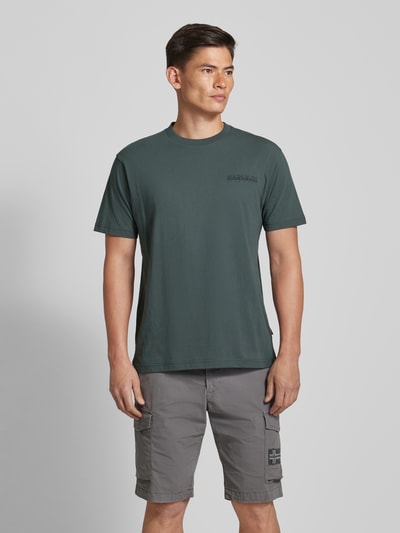 Napapijri T-shirt o kroju oversized z nadrukiem z logo Khaki 4