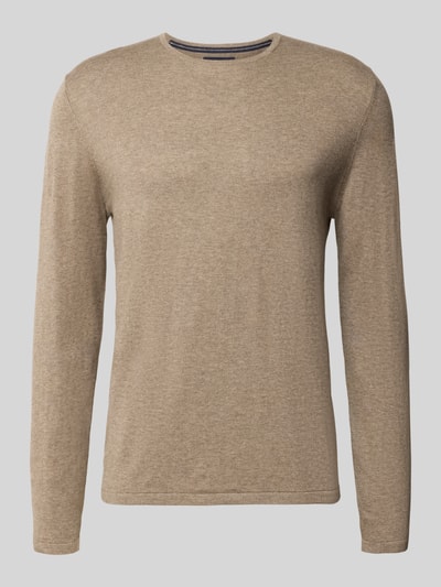 Produktfoto, gebreide pullover uit puur katoen met ronde hals van Christian Berg Men, slim fit, beige tinten, fijne structuur