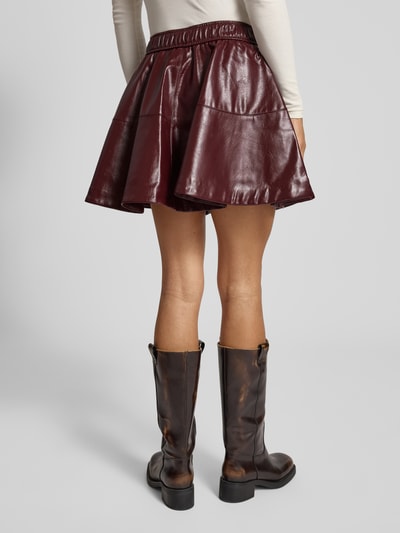 Only Minirok in leerlook met elastische band, model 'JACKY' Bordeaux - 5