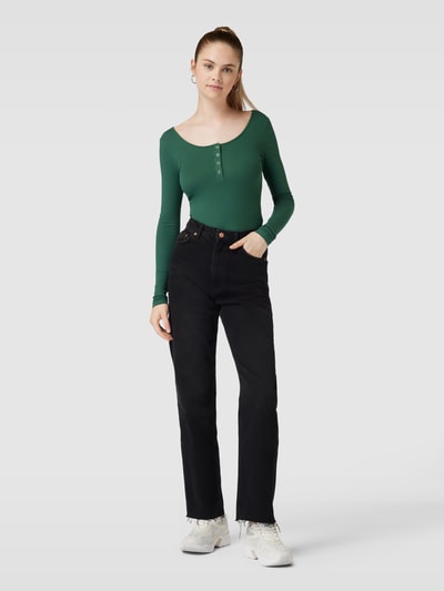 PIECES Longsleeve mit kurzer Knopfleiste Modell 'KITTE' Dunkelgruen 1
