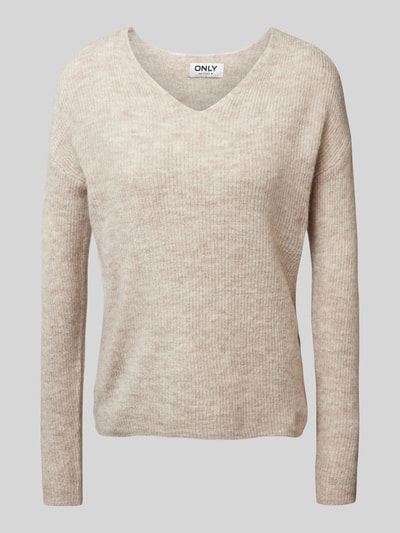 Only Regular fit gebreide pullover met V-hals, model 'CAMILLA' Beige gemêleerd - 2