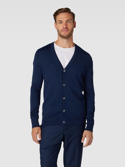 Christian Berg Men Strickjacke mit V-Ausschnitt und Knopfleiste Dunkelblau Melange 4