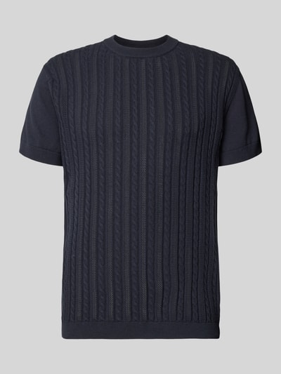 Produktfoto, T-Shirt mit Zopfmuster von Lindbergh, bawełna, prosty krój, dzianina, okrągły dekolt, długość tyłu M: 68 cm