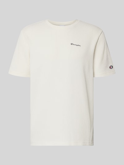 Produktfoto, T-Shirt mit Strukturmuster und Label-Stitchings von CHAMPION in Offwhite, Baumwoll-Mix, Regular Fit, feine Textur