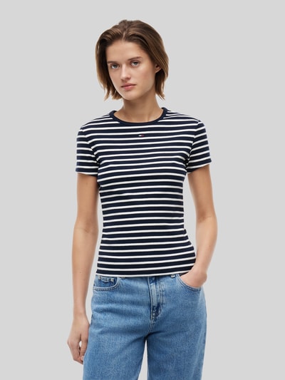 Tommy Jeans slim fit T-shirt van katoenmix in ribtricot Marineblauw - 4