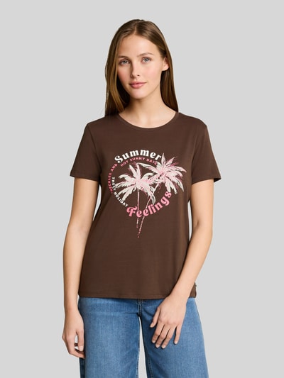 Tom Tailor Denim Regular Fit T-Shirt aus reiner Baumwolle mit Motiv-Print Schoko Melange 4