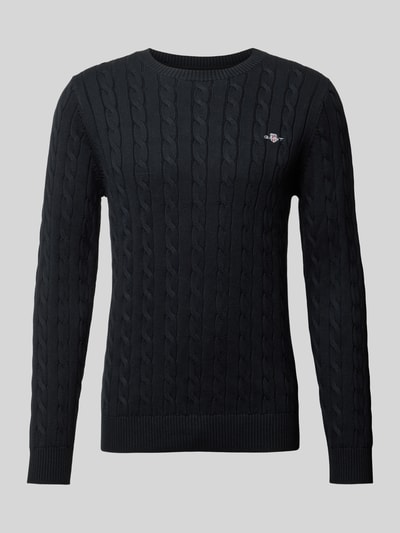 Gant Gebreide pullover met labelstitching Zwart - 1