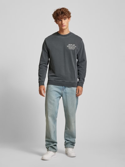 Replay Sweatshirt met labelprint en ronde hals Zwart - 1