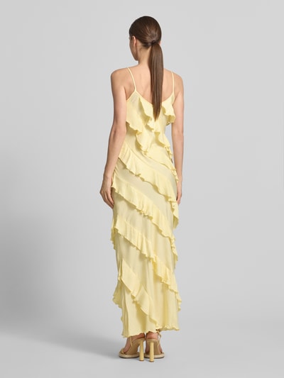VERO MODA Nauwsluitende maxi-jurk met ruches model 'ICELYN' Lichtgeel - 5