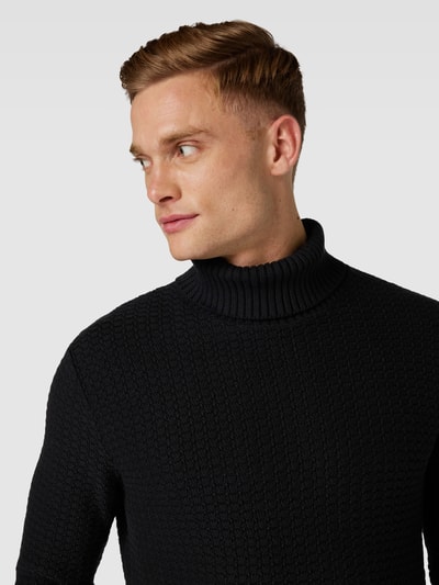 SELECTED HOMME Gebreide coltrui, model 'THIM' Zwart - 3