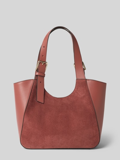 Produktfoto, Tote Bag aus echtem kalbsleer Model 'Dora' van FURLA in rood met magneetsluiting, verstelbare schouderband, afmetingen maat 1: 35 cm breedte, 24 cm lengte, 10 cm diepte, schouderbandlengte 50 cm, fijne gladde en suède texturen