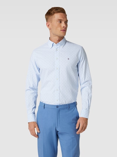 Tommy Hilfiger Business-Hemd mit feinem Allover-Muster Modell 'GEO' Hellblau Melange 4