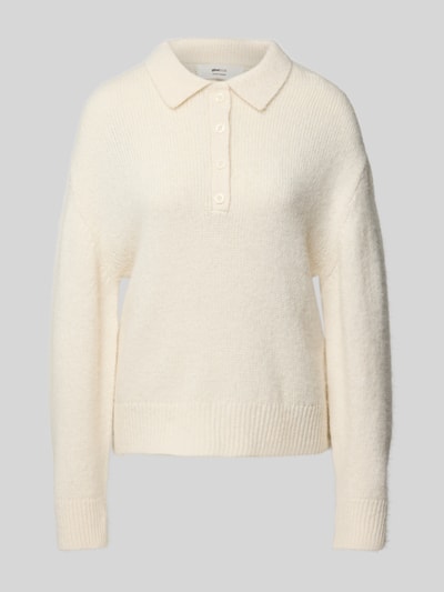 Gina Tricot Strickpullover mit Umlegekragen und Knopfleiste Ecru 2