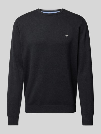 Fynch-Hatton Gebreide pullover met labelstitching, model 'Superfine' Antraciet gemêleerd - 2