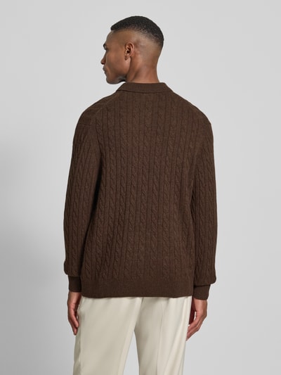 Lindbergh Sweter z dzianiny z mieszanki lnu z kołnierzykiem polo Ciemnobrązowy 5