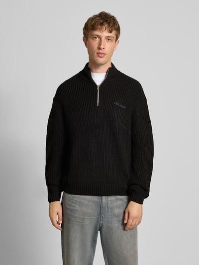 REVIEW Strickpullover mit Stehkragen und Reißverschluss Black 4