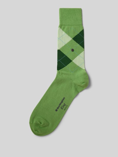 Produktfoto, Socken mit Logo-Detail Modell 'King' von Burlington in Grüntönen, Baumwoll-Mix, elastischer Abschluss, Rautenmuster.