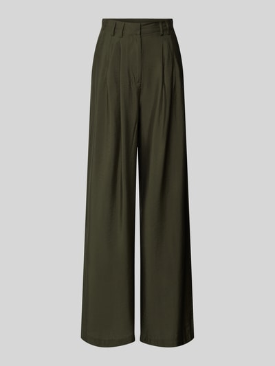 Produktfoto, grüne Hose mit weitem Bein aus Viskose-Mix Modell 'FINJA' von Guido Maria Kretschmer, fließender Stoff und Gesäß-Paspeltasche, Damen