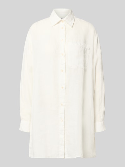Produktfoto, Relaxed Fit Longbluse aus Leinen Modell 'TAHIA' von 0039 Italy in Offwhite mit Hemdblusenkragen und Knopfleiste, feine Struktur