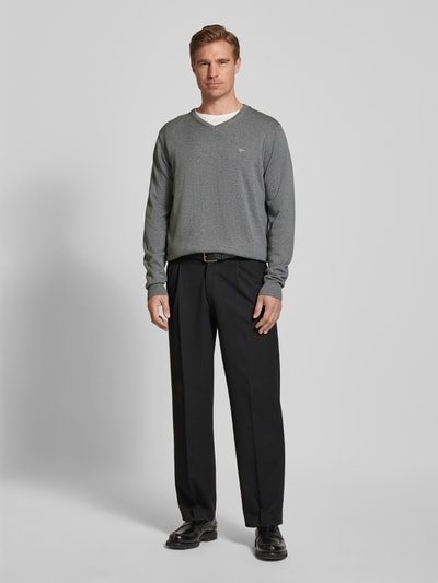 Fynch-Hatton Strickpullover mit Logo-Stitching Silber Melange 1