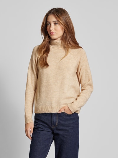 Pieces Regular Fit Rollkragenpullover mit langen Raglanärmeln Modell 'JULIANA' Beige 4