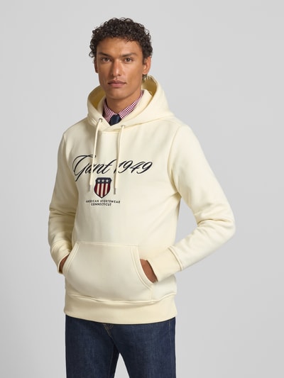 GANT Hoodie met labelstitching en kangoeroezak Offwhite - 4