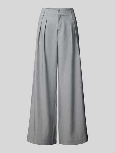 Produktfoto, graue Stoffhose mit französischen Eingrifftaschen Modell 'Hanna' von My Essential Wardrobe, Material-Mix mit Viskose-Anteil, High Wide-Fit, Haken- und Reißverschluss, Damen, Bundweite 38 cm, Innenbeinlänge 79 cm, Größe 36
