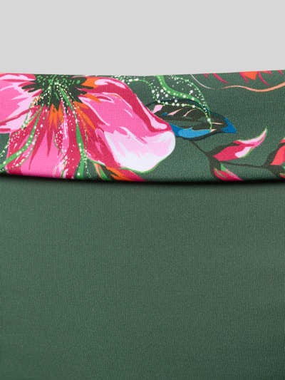 Produktfoto, Slim Fit Bikini-Hose mit Logo-Detail Modell 'Malia' von LASCANA in Grün mit elastischem Material-Mix und floralem Muster, Damen