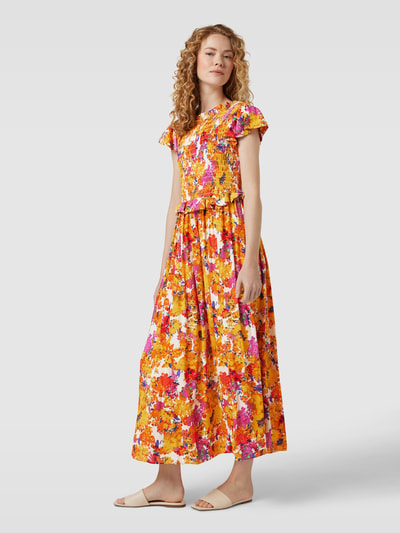 YAS Midi-jurk van viscose met all-over motief, model 'Finna' Lichtgeel - 1