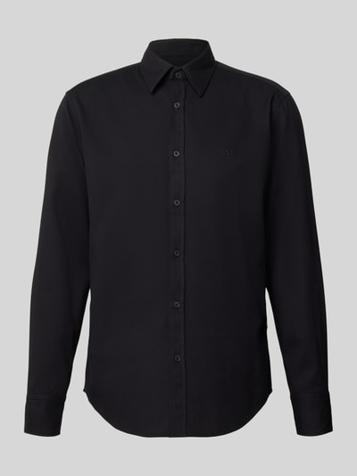 Produktfoto, Regular Fit vrijetijdsoverhemd uit katoenmix model 'RELEGANT_2_M' van BOSS, look: effen, kentkraag, doorlopende knoopsluiting, lange mouw, manchet, applicatie met labelstitching, labelpatch, achterpas, piqué-materiaalverwerking