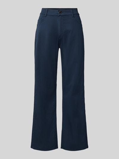 Produktfoto, dunkelblaue Straight Leg Hose aus Baumwoll-Mix Modell 'MAINE S' von Brax, unifarben mit 5-Pocket-Design, glatte Textur