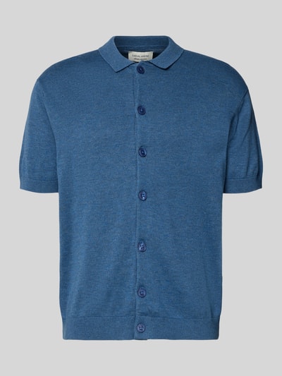 Produktfoto, Cardigan mit 1/2-Arm Modell 'BELLS' von Casual Friday in Blau, Baumwoll-Lyocell-Mix, Polokragen, Knopfleiste, Regular Fit