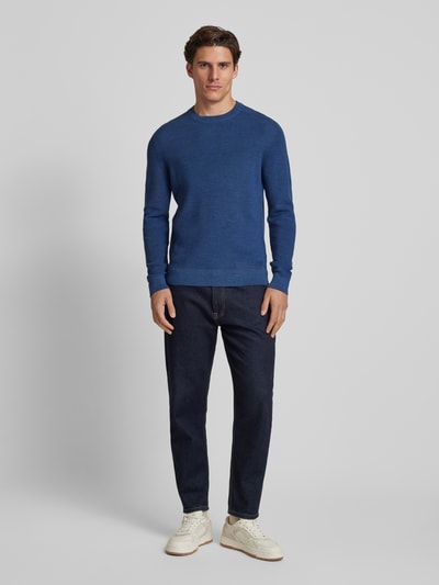 Brax Gebreide pullover met labeldetail, model 'ROY' Blauw - 1