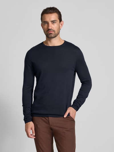 Christian Berg Men Regular fit pullover van puur katoen in gebreide look Marineblauw - 4