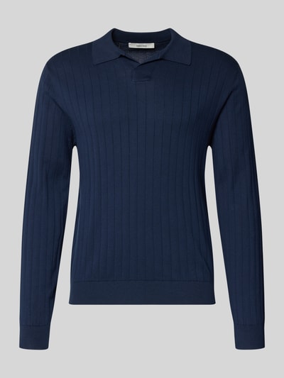Produktfoto, dunkelblaues Loose Fit Poloshirt aus reiner Baumwolle Modell 'TORINO' von SELECTED HOMME, unifarben mit Rippstruktur und Label Patch