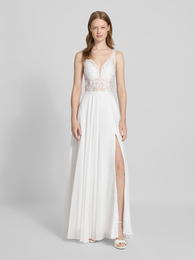 Mascara Avondjurk met kant en V-hals Ecru - 4