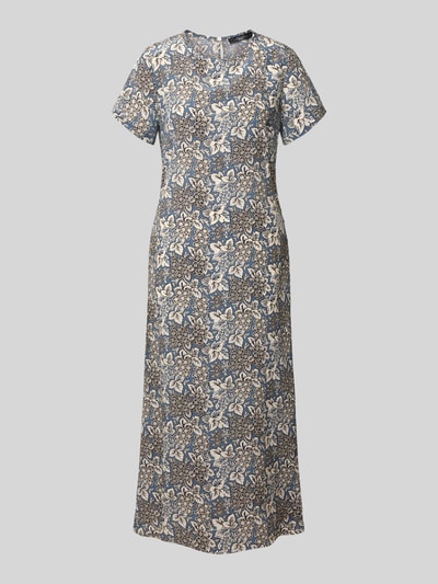 Produktfoto, tailliertes vrijetijdsjurk uit zuiver zijde Model 'CRESPO' van Weekend Max Mara met all-over bloemenmotief in blauwtinten, ronde hals, korte mouwen, popelineverwerking