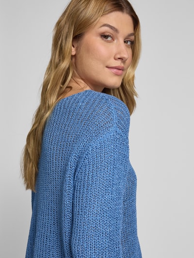 Oui Gebreide pullover met boothals Blauw - 3
