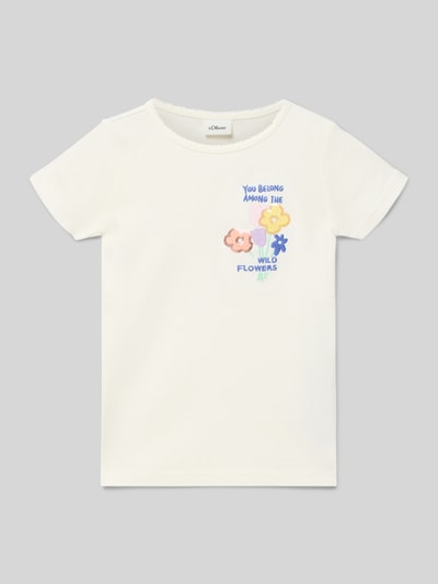 Produktfoto, Regular Fit T-Shirt aus aus reiner Baumwolle von s.Oliver RED LABEL, Optik: Unifarben, Motiv-Print, Paillettenbesatz, Rundhals, Kurzarm, Materialverarbeitung: Jersey, Kinder T-Shirt