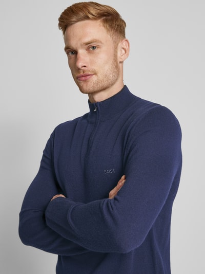 BOSS Gebreide pullover met opstaande kraag, model 'Emarlo' Marineblauw - 3