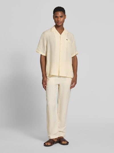 Lacoste Relaxed Fit Leinenhemd mit Resortkragen Beige Melange 1
