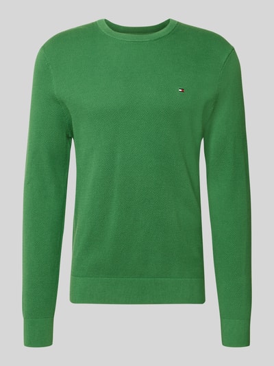 Produktfoto, Regular Fit Pullover aus reiner Baumwolle von Tommy Hilfiger, zielona faktura, okrągły dekolt, sweter z bawełny