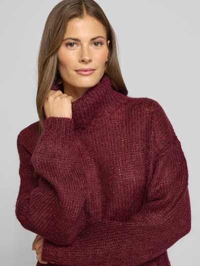 YAS Oversized gebreide pullover met ribboorden, model 'LAMBI' Bordeaux - 3