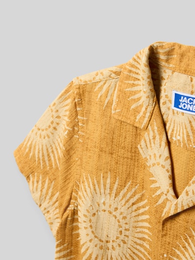 Produktfoto, Freizeithemd im Allover-Look Modell 'BILBAO' von Jack & Jones aus reiner Baumwolle in Gelb mit Reverskragen und Regular-Fit, strukturierte Oberfläche