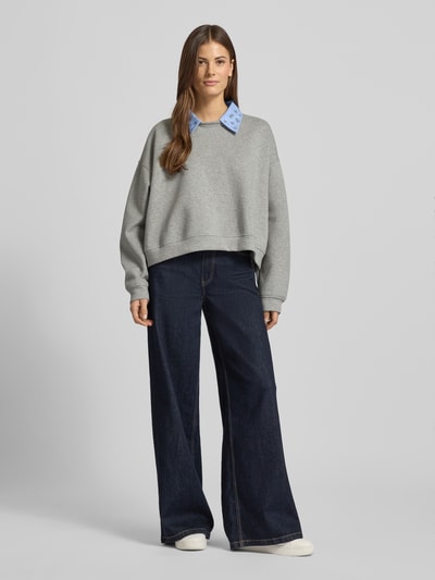 Liu Jo White Sweatshirt mit Hemdblusenkragen Hellgrau Melange 1