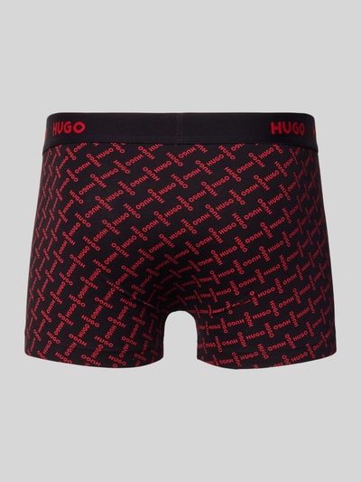 Produktfoto, Trunks aus Baumwoll-Mix im 3er-Pack von HUGO für Herren, schwarzer Stoff mit rotem Logo-Muster, glatte Textur