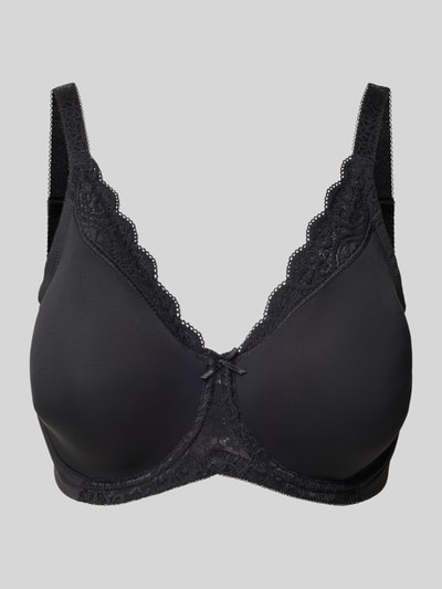 Produktfoto, Triangel-BH mit Spitze Modell 'AMOURETTE' von Triumph, czarny, Mieszanka materiałów z dodatkiem streczu, wyprofilowane miseczki, koronka, wiązany detal, regulowane ramiączka, tylne zapięcie na haftkę