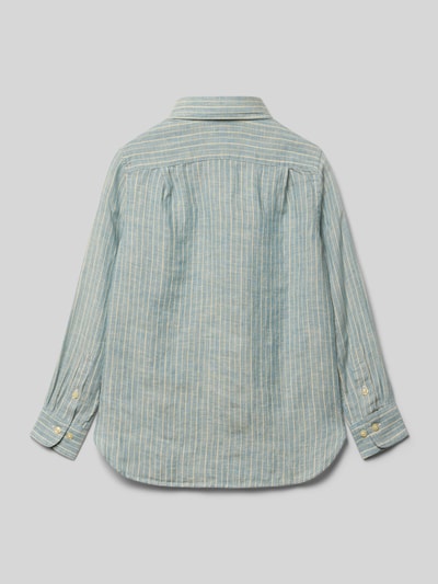 Produktfoto, Regular Fit Freizeithemd aus reinem Leinen von Polo Ralph Lauren Kids, hellblau-weiß gestreift, Two Tone, Flammgarn, Rückansicht