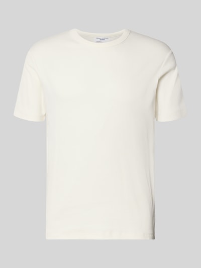 Produktfoto, Regular Fit T-Shirt aus Baumwoll-Mix von Marc O'Polo Denim, Optik: Unifarben, Passform: Regular-Fit, Rundhals, Ärmelform: Kurzarm, Materialverarbeitung: Ripp, Farbe cremeweiß, feine Struktur